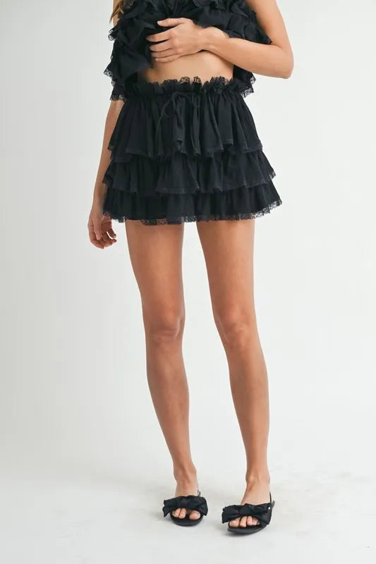 MABLE Ruffle Layered Crop Top and Mini Skirt Set - felvior