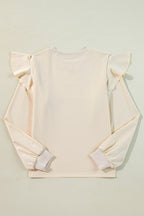 Ruffled Round Neck Long Sleeve Blouse