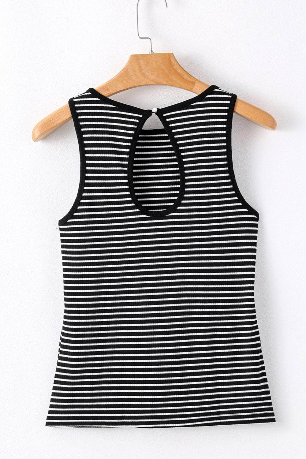 Striped Ribbed Round Neck Tank - felvior