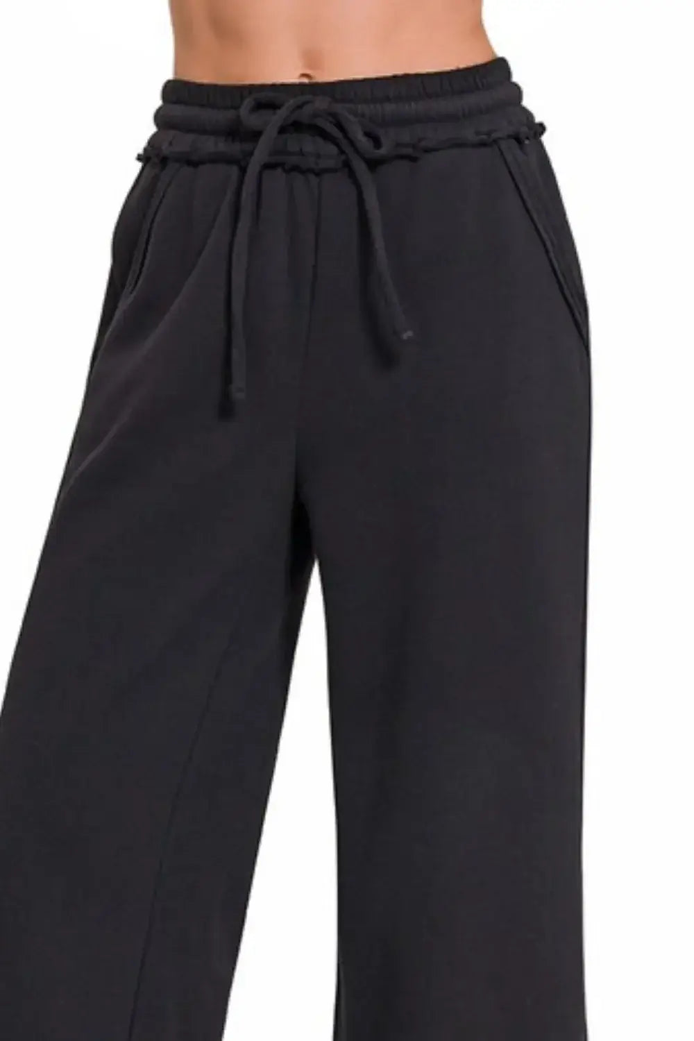 Zenana Fleece Exposed Seam Wide Leg Sweatpants