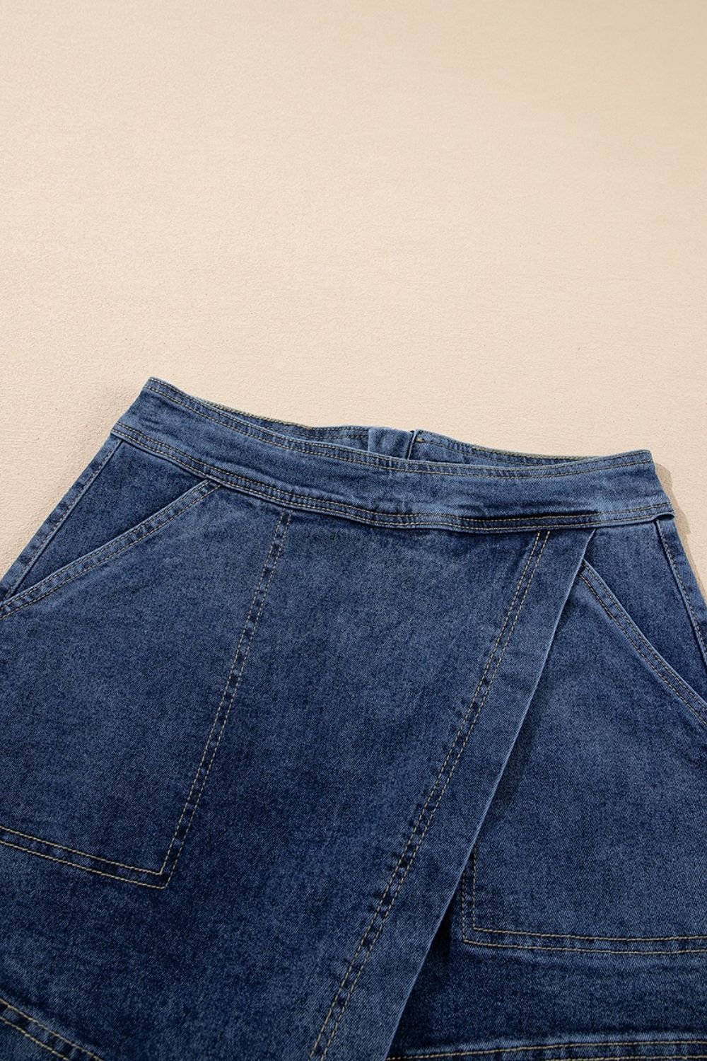 Asymmetrical Denim Skort with Pockets