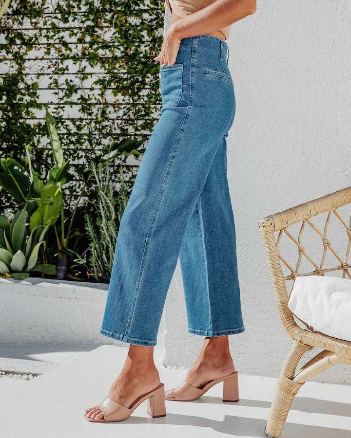 Button Fly Cropped Jeans with Pockets