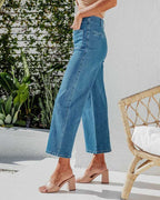 Button Fly Cropped Jeans with Pockets