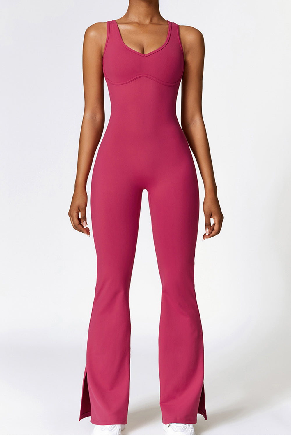 Basic Bae Sleeveless Bootcut Slit Active Jumpsuit - felvior