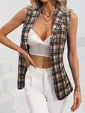 Plaid Button Up Collared Neck Vest - felvior