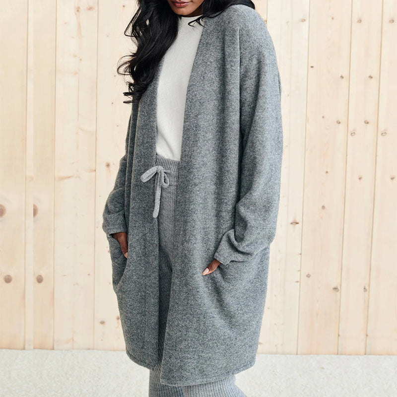 Open Front Long Sleeve Cardigan with Pockets - felvior