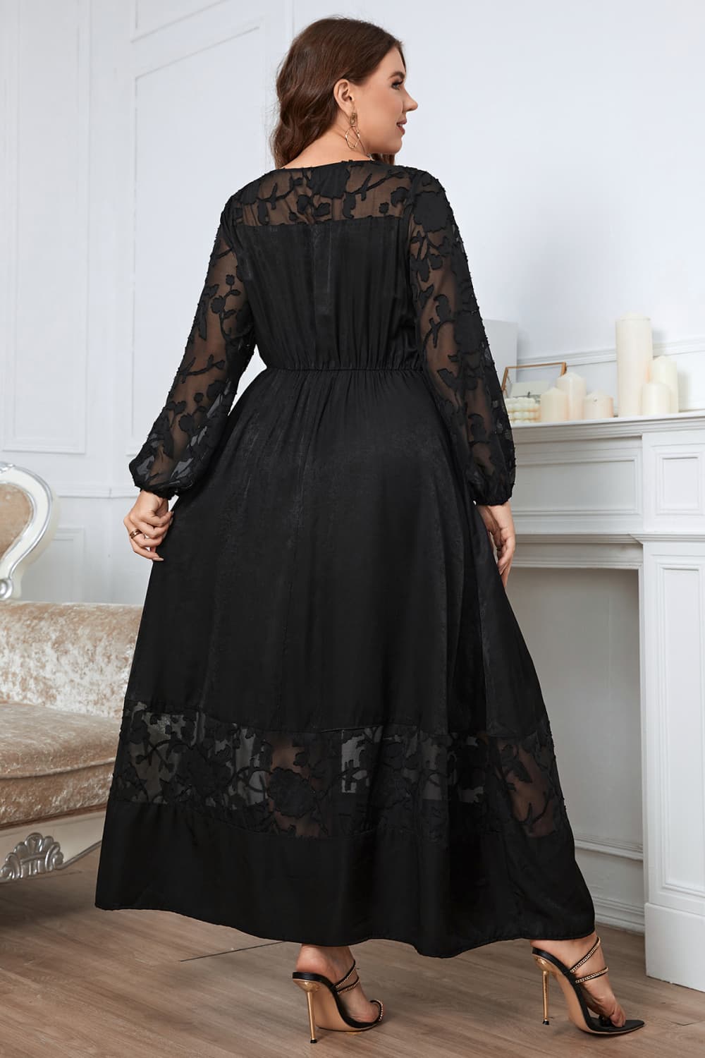 Honey Melo Apparel Plus Size Embroidery Round Neck Long Sleeve Maxi Dress - felvior