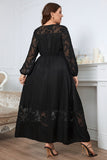 Honey Melo Apparel Plus Size Embroidery Round Neck Long Sleeve Maxi Dress - felvior