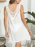 Tassel Scoop Neck Wide Strap Cover-Up - felvior