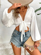 Tied V-Neck Cropped Cover-Up