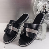 Rhinestone Open Toe Flat Sandals - felvior