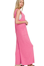 Zenana French Terry Deep V Neck Jumpsuits