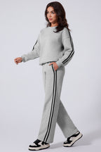 Side Striped Round Neck Top and Pants Active Set