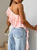 Layered Ruffled One Shoulder Tank - felvior