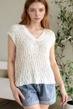 Notched Cap Sleeve Knit Top - felvior