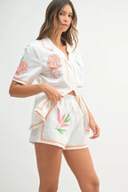 MABLE Embroidered Button Down Shirt and Shorts Set
