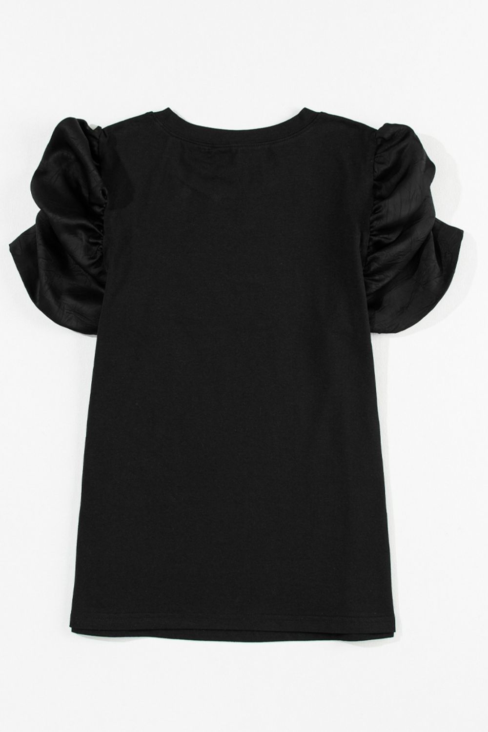 Ruched Puff Sleeve Crew Neck T-Shirt