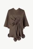 Surplice Neck Pom-Pom Trim Poncho - felvior