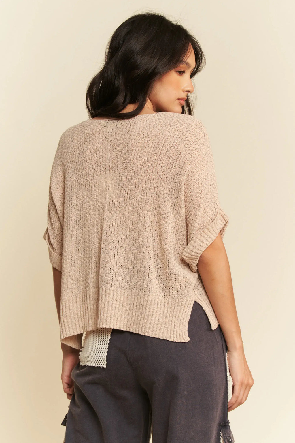 Davi & Dani Sequin American Flag Patch Short Sleeve Knit Top