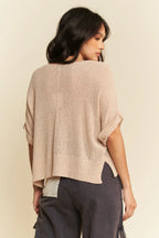 Davi & Dani Sequin American Flag Patch Short Sleeve Knit Top