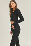 MABLE Long Sleeve Crop Sweater Top and Inner Bra Set - felvior