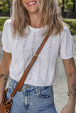 Openwork Round Neck Short Sleeve Knit Top - felvior