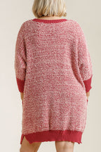 Umgee Full Size Ribbed Hem Round Neck 3/4 Sleeve Sweater Dress with Pockets Plus Size