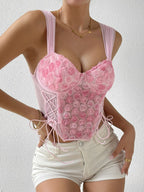 Lace-Up Flower Sweetheart Neck Cami