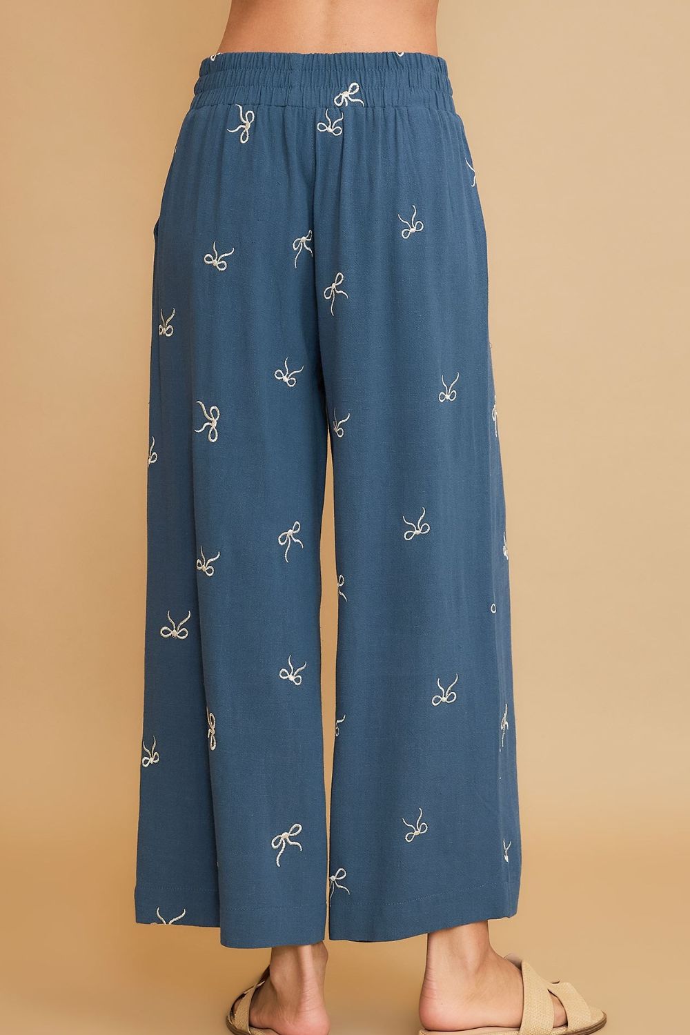 Umgee Full Size Lace Drawstring Embroidered Bow Wide Leg Pants Plus Size - felvior