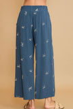 Umgee Full Size Lace Drawstring Embroidered Bow Wide Leg Pants Plus Size - felvior