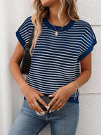 Striped Round Neck Short Sleeve Knit Top