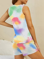 Printed Round Neck Top and Shorts Lounge Set