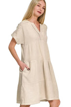 Zenana Washed Double Gauze Raw Edge V-neck Dress