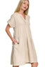 Zenana Washed Double Gauze Raw Edge V-neck Dress
