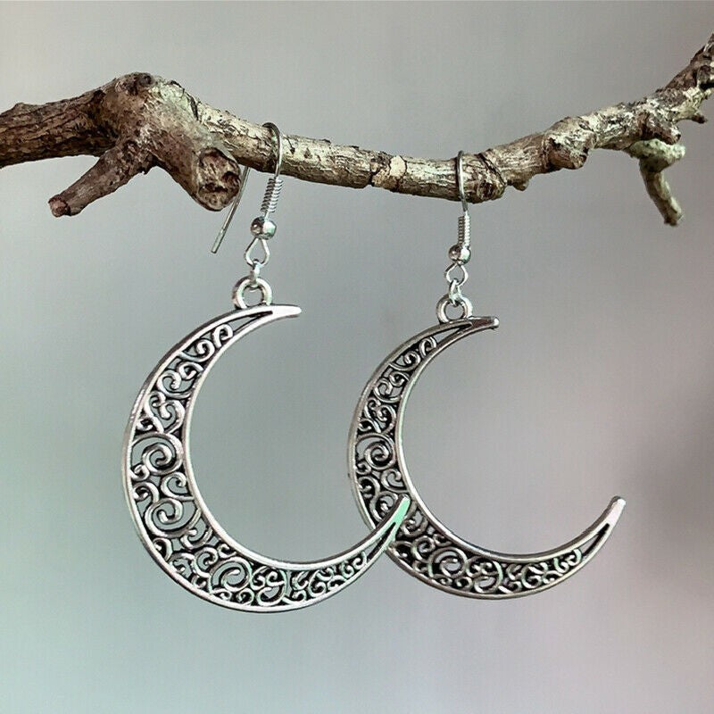 Alloy Cutout Moon Earrings - felvior