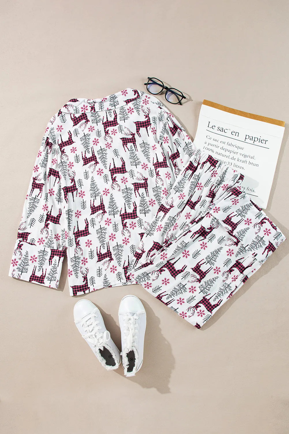 Printed Long Sleeve Top and Drawstring Pants Lounge Set - felvior