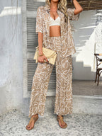 Devine Printed Button Down Shirt and Pants Set