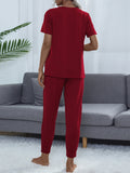 Shiny Round Neck Top and Pants Lounge Set - felvior