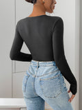 Perfee Ribbed Contrast Long Sleeve Bodysuit - felvior