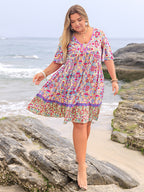 Plus Size Lace Detail Printed Half Sleeve Dress