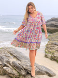 Plus Size Lace Detail Printed Half Sleeve Dress - felvior