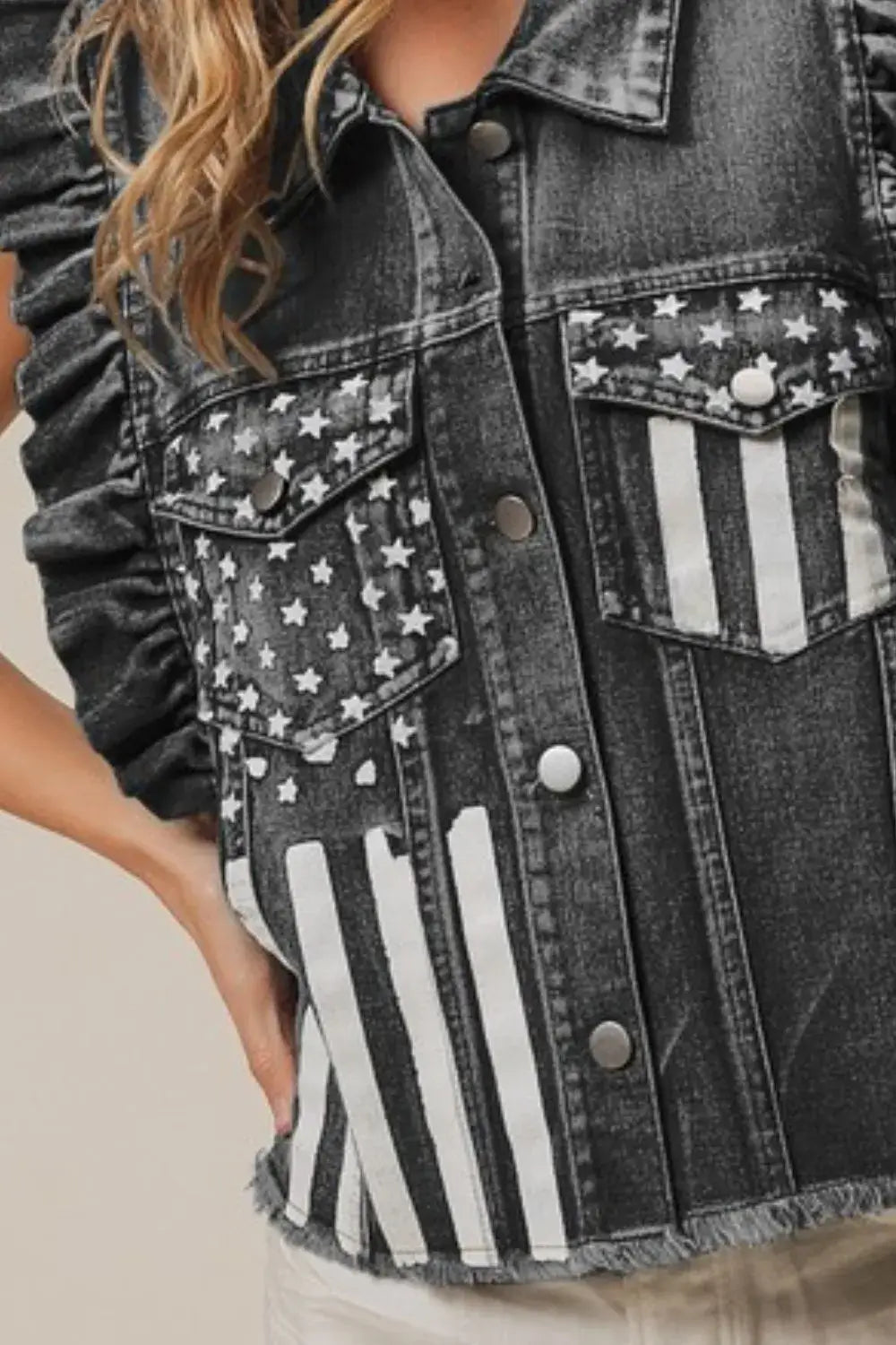 BiBi American Flag Washed Denim Jacket