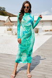 Tie Dye Mock Neck Long Sleeve Dress - felvior