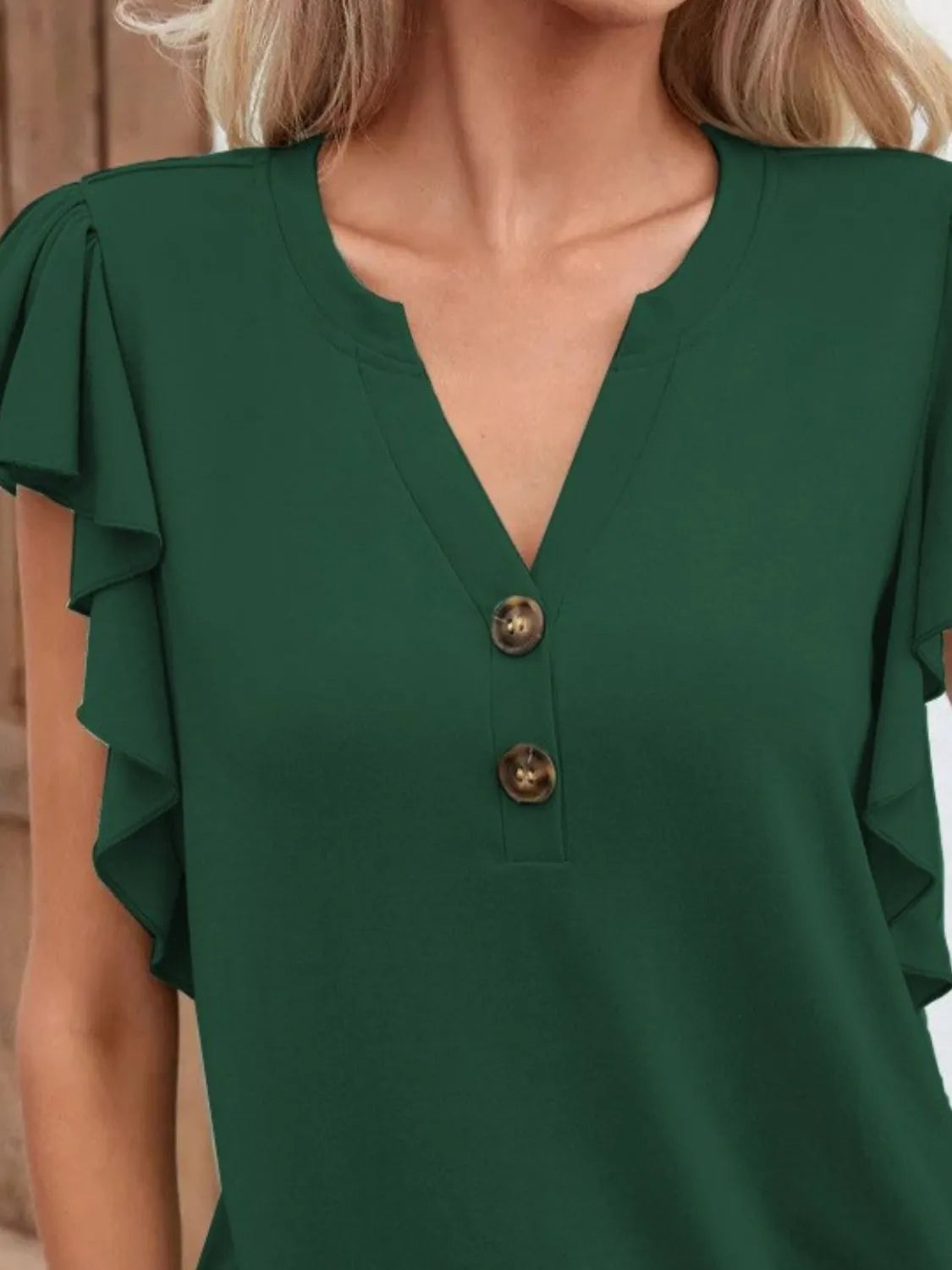 Full Size Ruffled Notched Cap Sleeve Blouse Plus Size