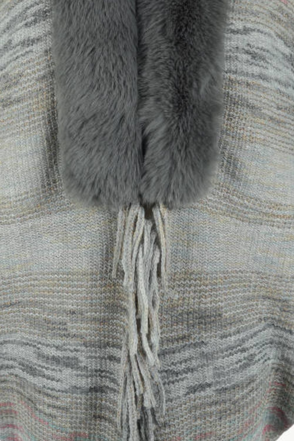 Open Front Fringe Hem Poncho - felvior