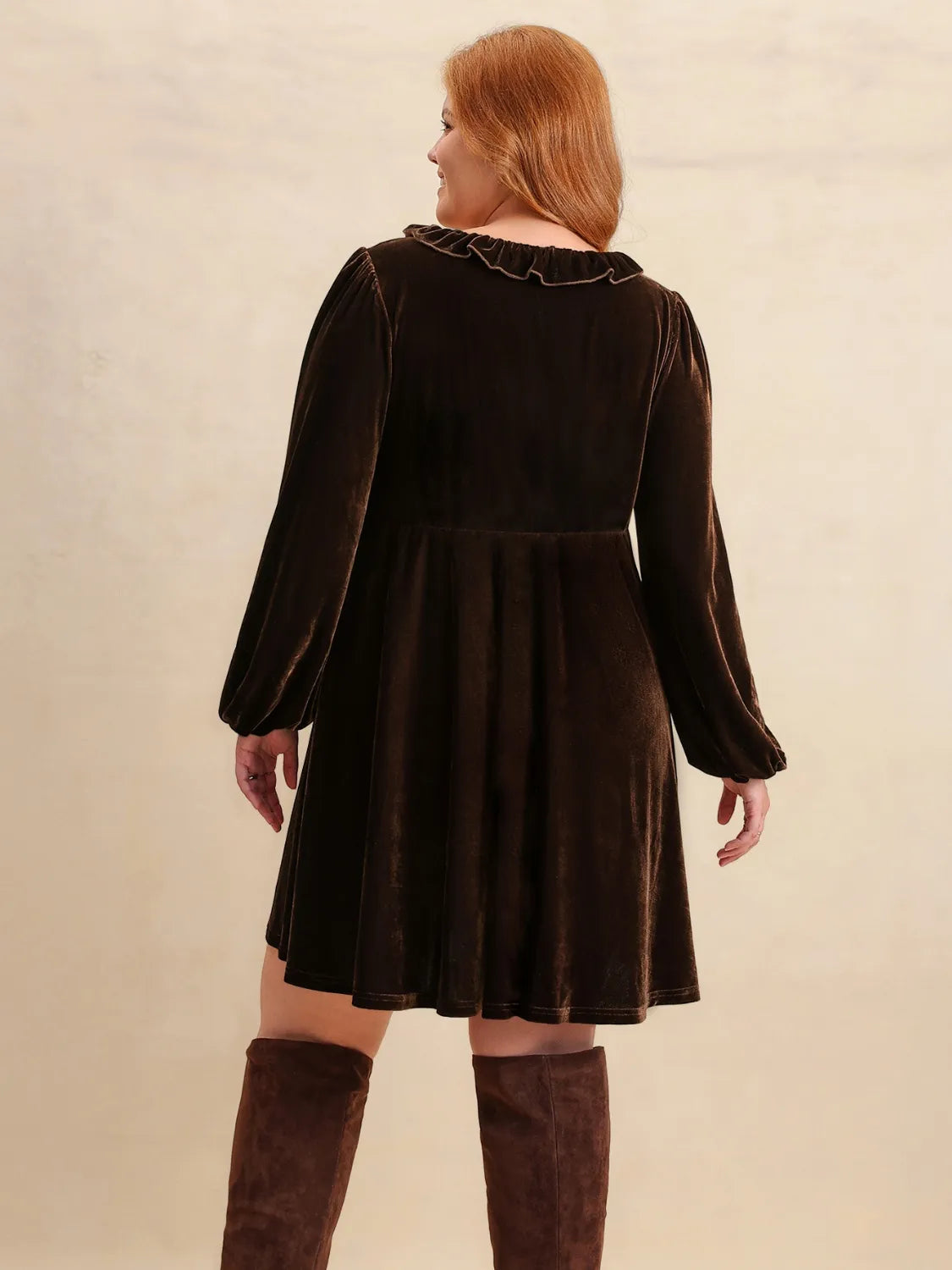 Plus Size Embroidered Notched Balloon Sleeve Mini Dress