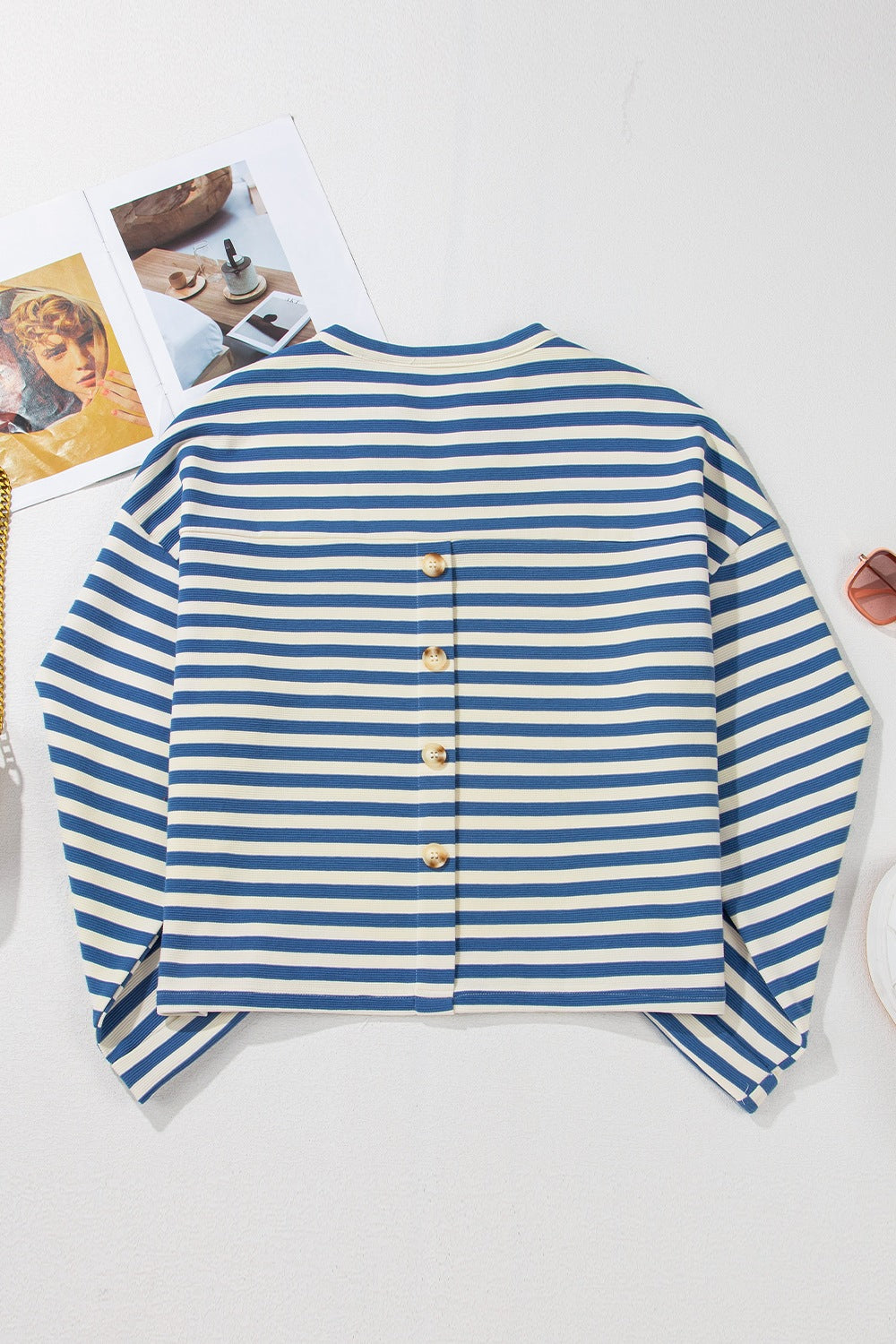 Stripe Chest Pocket Notched Top - felvior