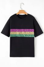 Sequin Stripes Crew Neck T Shirt