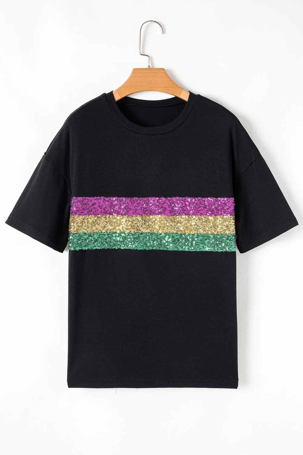 Sequin Stripes Crew Neck T Shirt