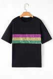Sequin Stripes Crew Neck T Shirt